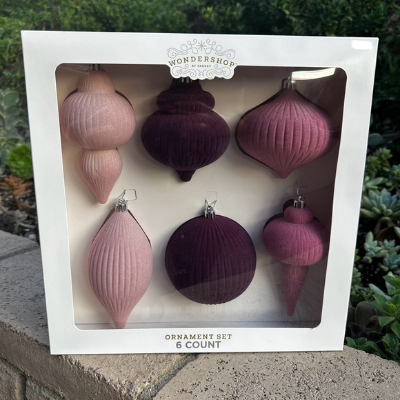 Target wondershop finial flocked ornament pink purple set of 6 pack - Picture 8 of 10